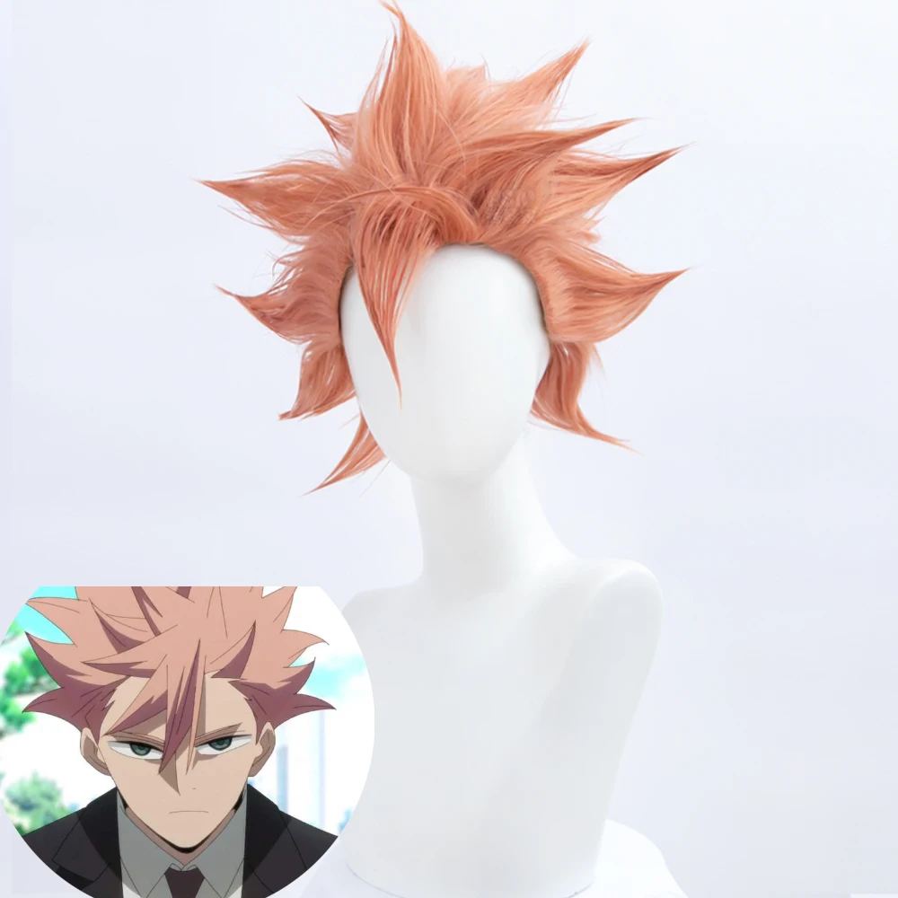 

HSIU ID INVADED Cosplay Akihito Narihisago Cosplay Hair Pink orange color Men's reverse warp wig Fiber synthetic wig