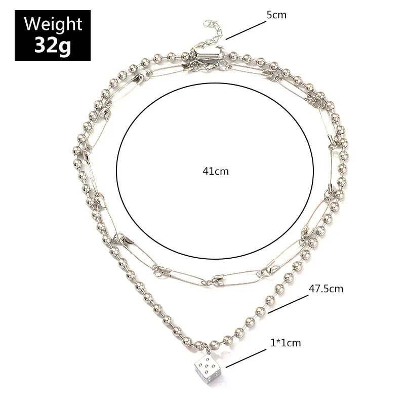 

Harajuku Punk Style Safety Pin Chain Short Chokers Necklaces For Women Fashion Chic Beads Geometric Cube Pendant Necklace Bijoux