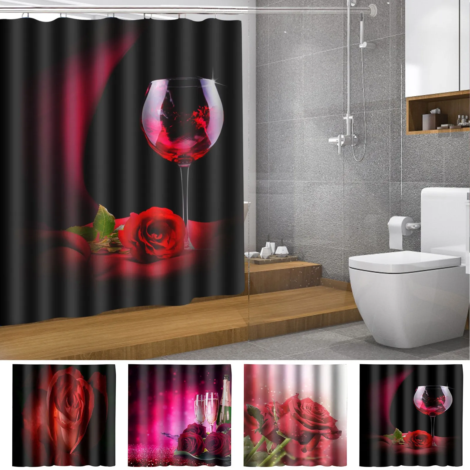 

New Red Rose Shower Curtain Shower Curtain For Bathroom Decoration Romantic Fabric Shower Curtain Set With Hook