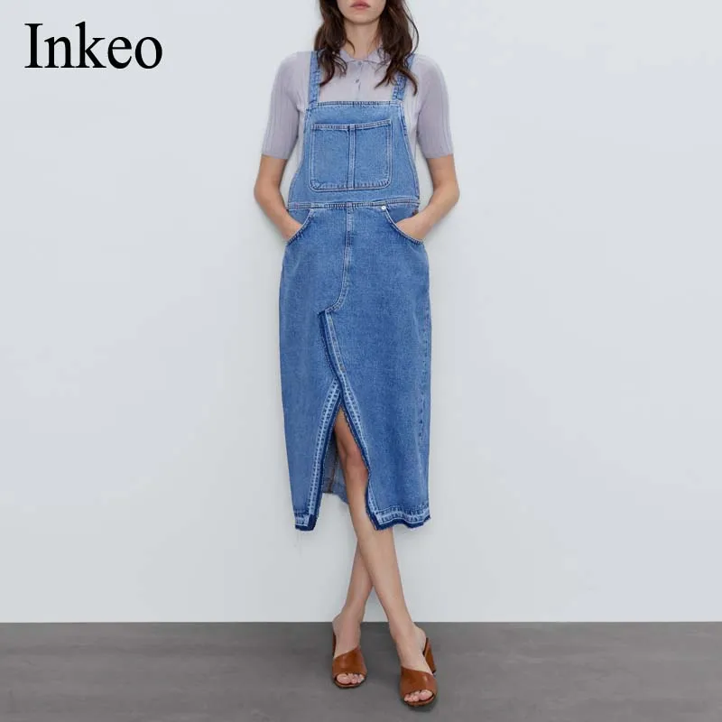 

sexy casual denim dress midi summer outfits for women sundress sleeveless strap jeans dress ladies dresses Female INKEO 9D245