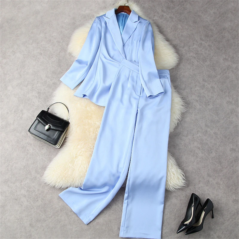 

Autumn New Fashion Long Sleeve Simple Blazer Suit Jacket Pants 2 Piece Set Women Elegant Office Lady Business Work Outfit