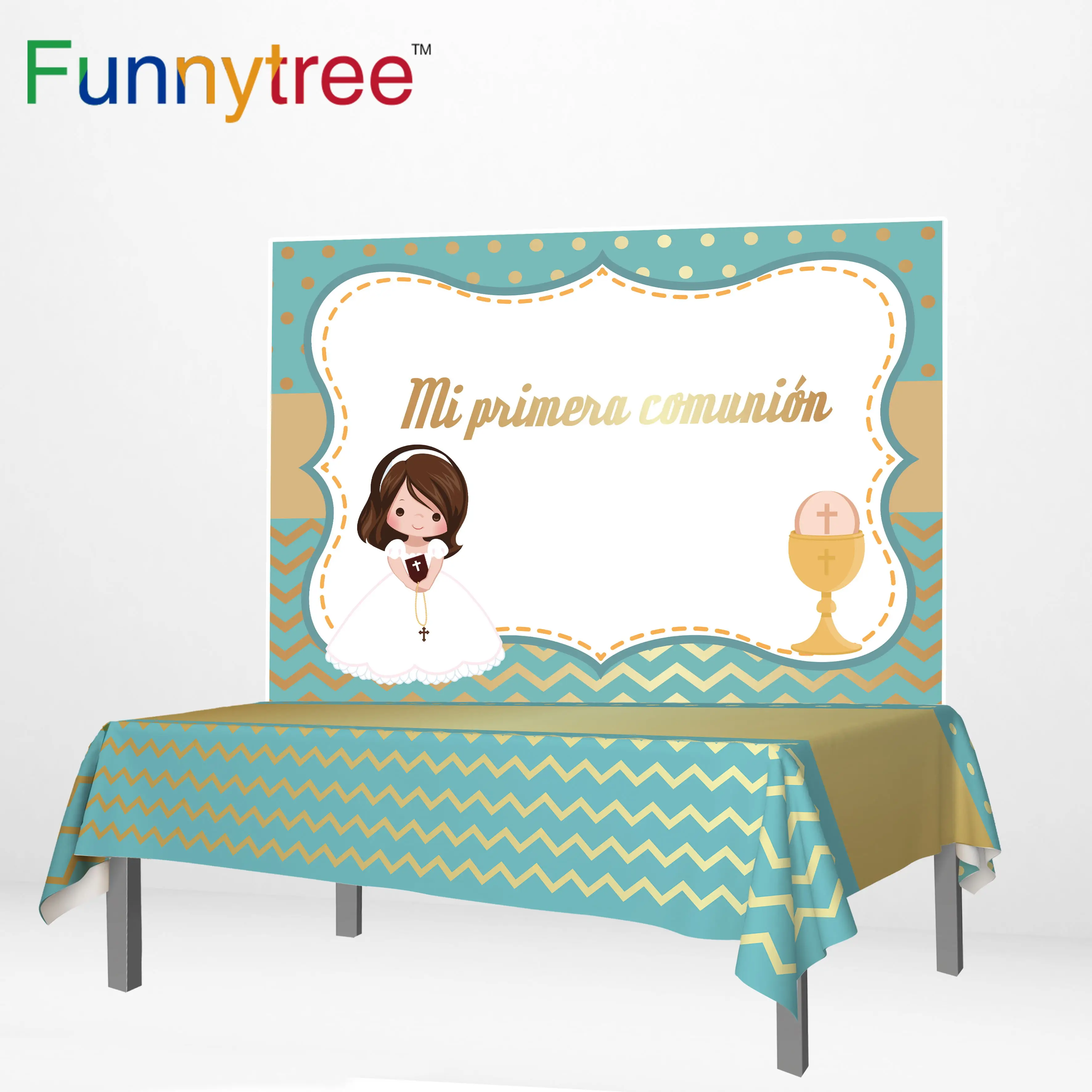 Funnytree вечерние баннеры baby shower девушка Причастие Декор мультфильм фото фон дети Фон скатерть Фотофон