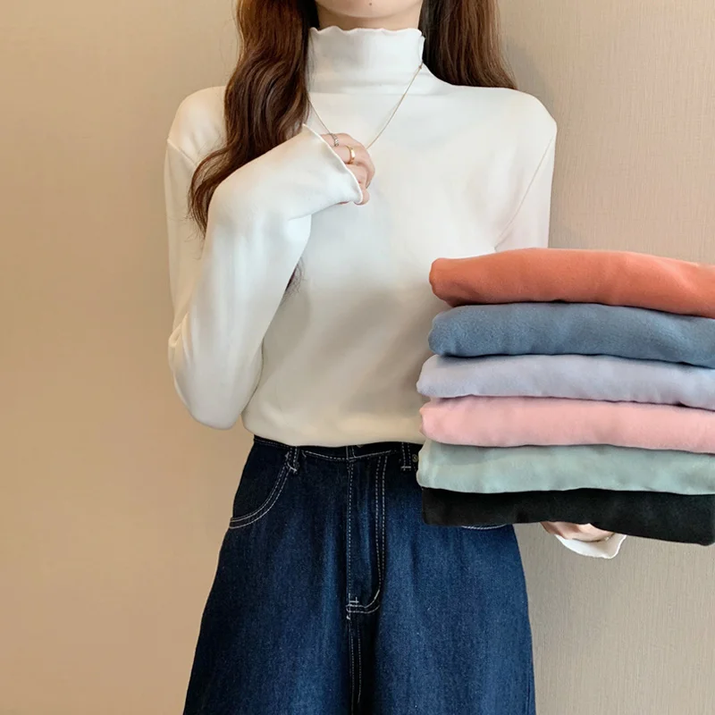 

Женская Однотонная рубашка с длинным рукавом и высоким воротником