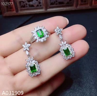 kjjeaxcmy boutique jewelry 925 sterling silver inlaid natural diopside gemstone ring earring female suit support detection