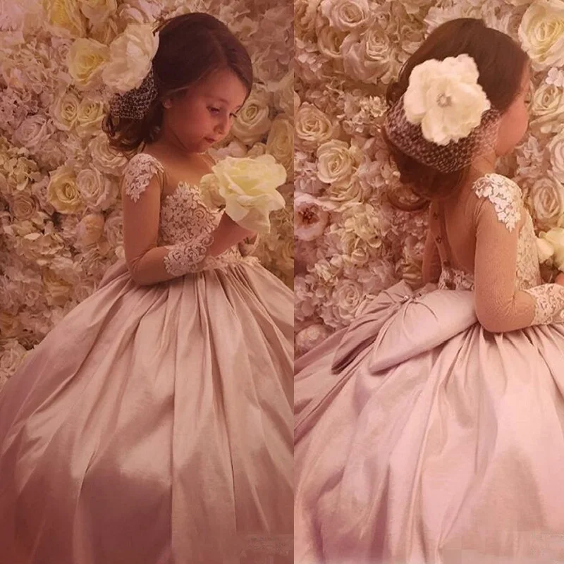 Платья с цветочным узором для девочек на свадьбу круглым вырезом длинными