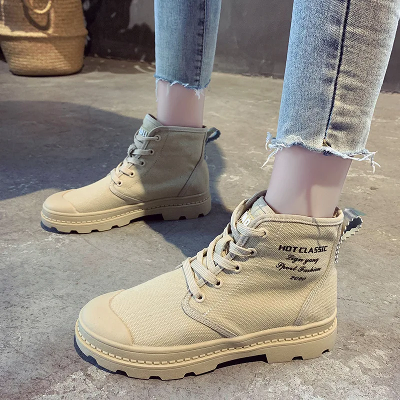 Women Canvas Boots 2019 Newly Female Lace-Up Round Toe Autumn Martin Breathable High Quality Riding Ankle Shoes AELNN310 | Обувь