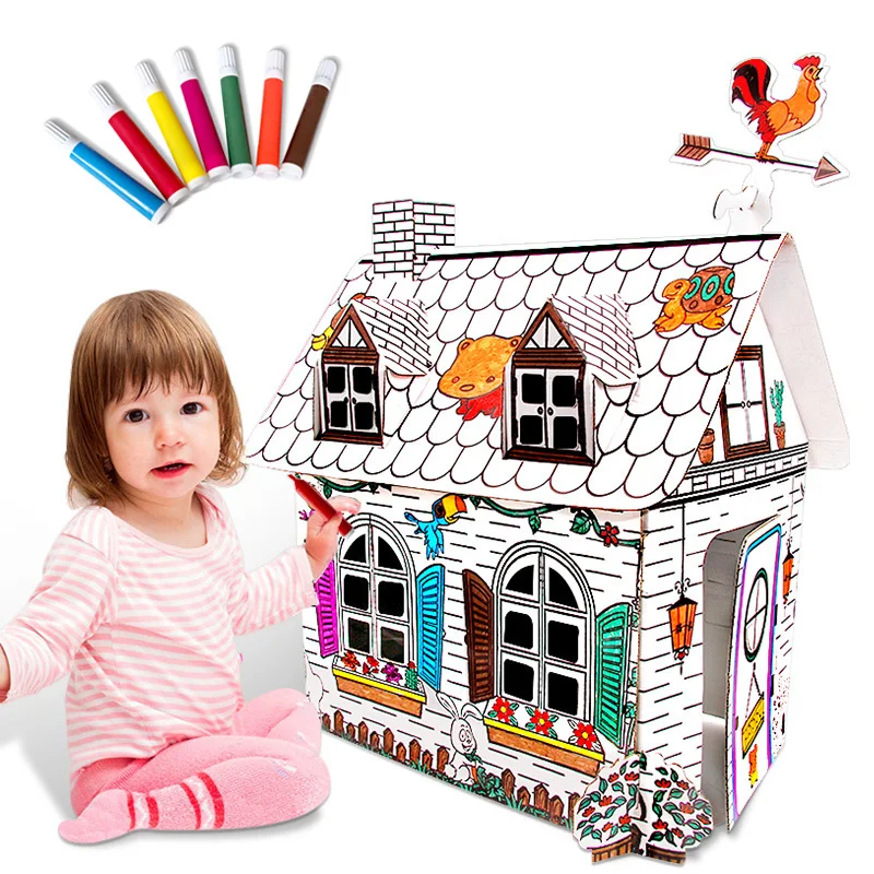 Большой сборный дом 3D пазл картонная модель игрушки для детей обучение граффити