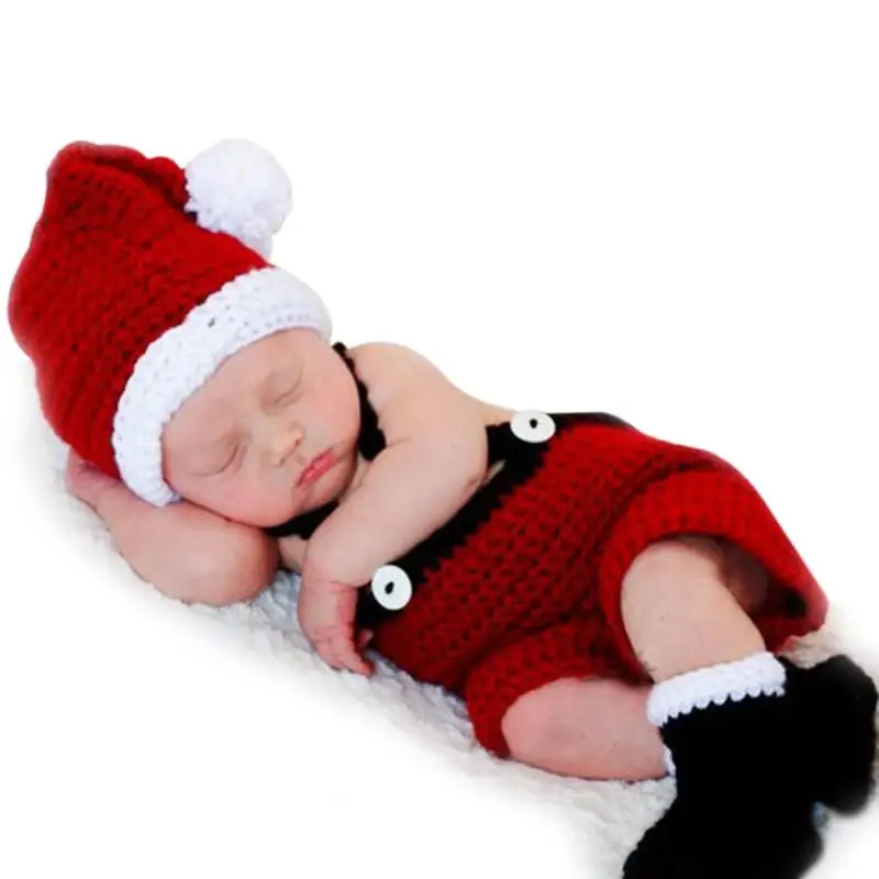 D 3pcs 0-6M boy Милая вязаная крючком Рождественская шапка для новорожденных; наряд Санта-Клауса для маленьких мальчиков и девочек; Прямая поставка - Цвет: D 3pcs 0-6M boy