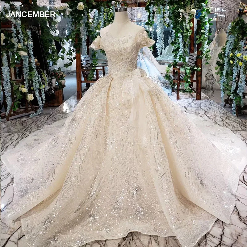 HTL466 платье на свадьбу с шлейфом вырезом лодочкой блестящее свадебное блестками