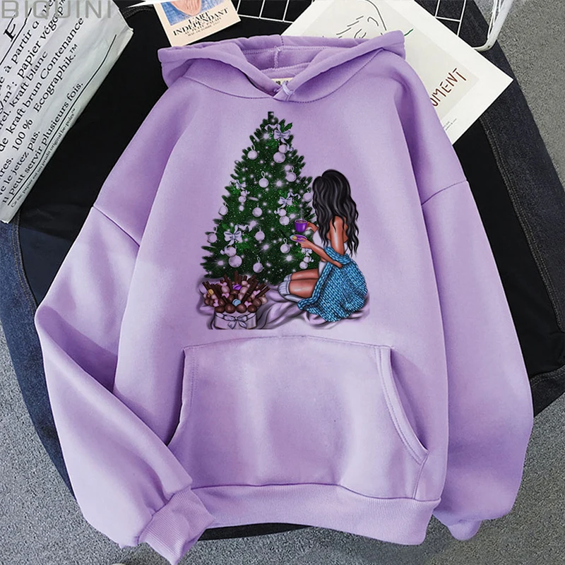 

Merry Christmas Hoodie Sudaderas Harajuku Aesthetic Purple Top Hoodies Women 2021 New Winter Korea Fashion Casual Y2k Sweatshirt