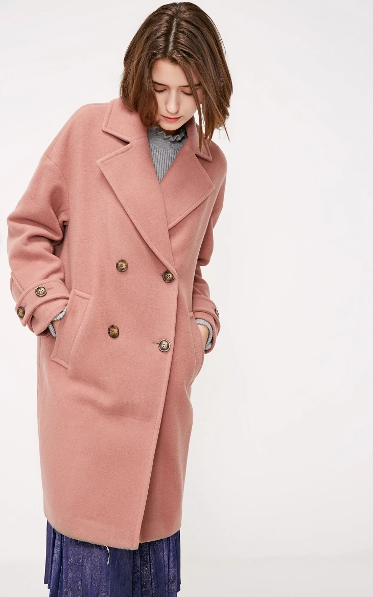 Vero Moda осень зима лацкан воротник двубортное шерстяное пальто | 318327564
