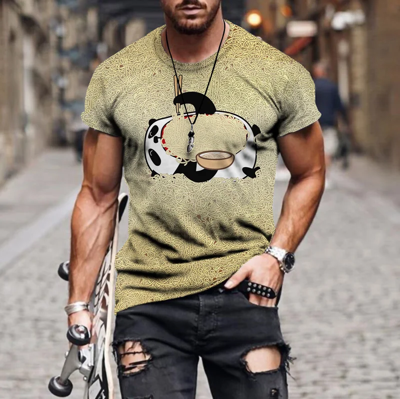 

New Animal Oversized T-shirt Men's Summer Fashion Panda Print Casual Men's T-shirt Short Sleeve Top Men's