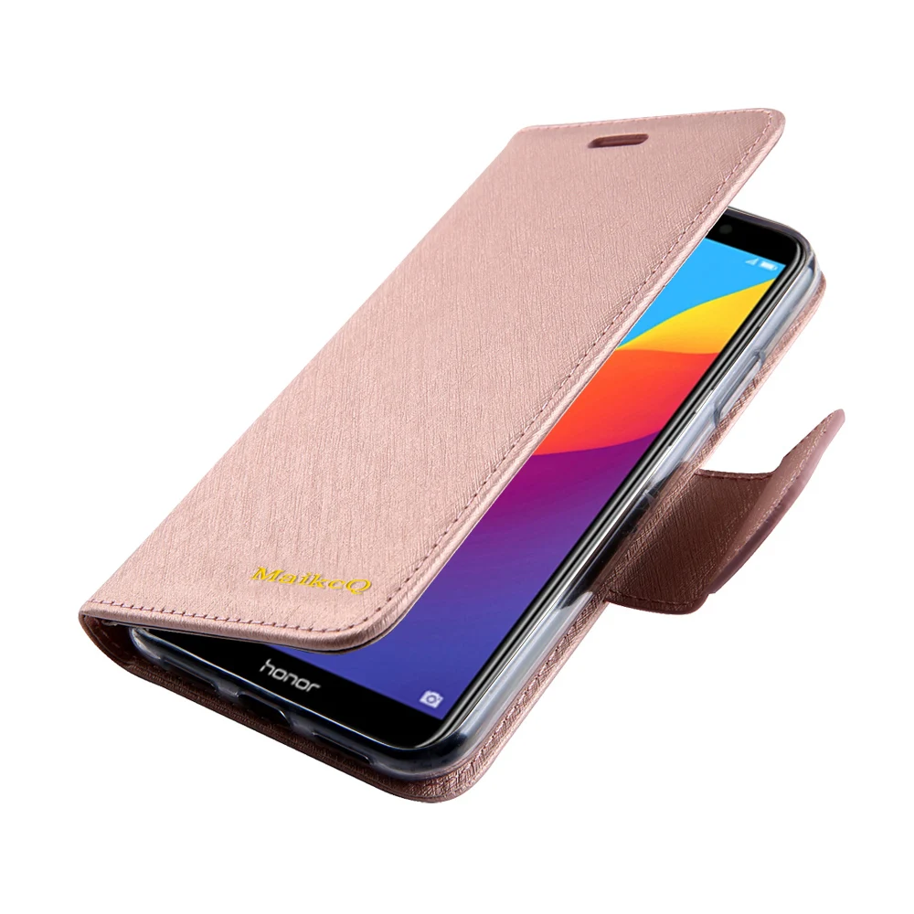 

Magnetic Natural Silk Wallet Leather Card Slots Holder Design Stand Flip Phone Case For Huawei Y5 Y6 Prime 2018 P30 Pro Etc.