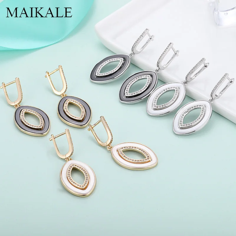 Женские керамические серьги подвески MAIKALE простые золотистые с кубическим