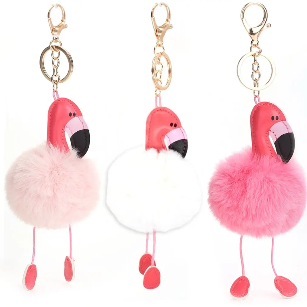 Брелок в виде фламинго милый помпон пушистый искусственный кроличий мех шаровая