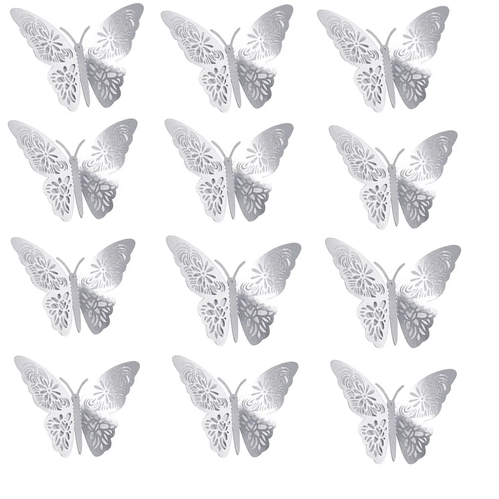 3D Роскошные 24k золотые бабочки настенные наклейки металлические полые два цвета