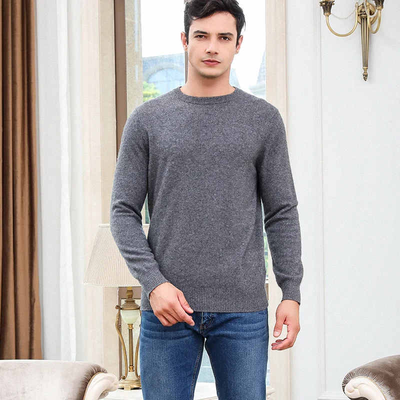 Свитер мужской зимний теплый с длинным рукавом и круглым вырезом|Джемперы| |