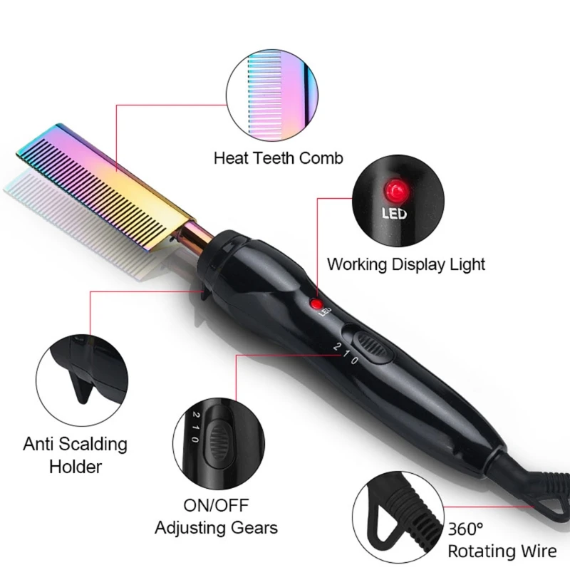 

Hot Comb Hair straightener Electric Heat Pressing Combs Straightening Comb Curling Iron