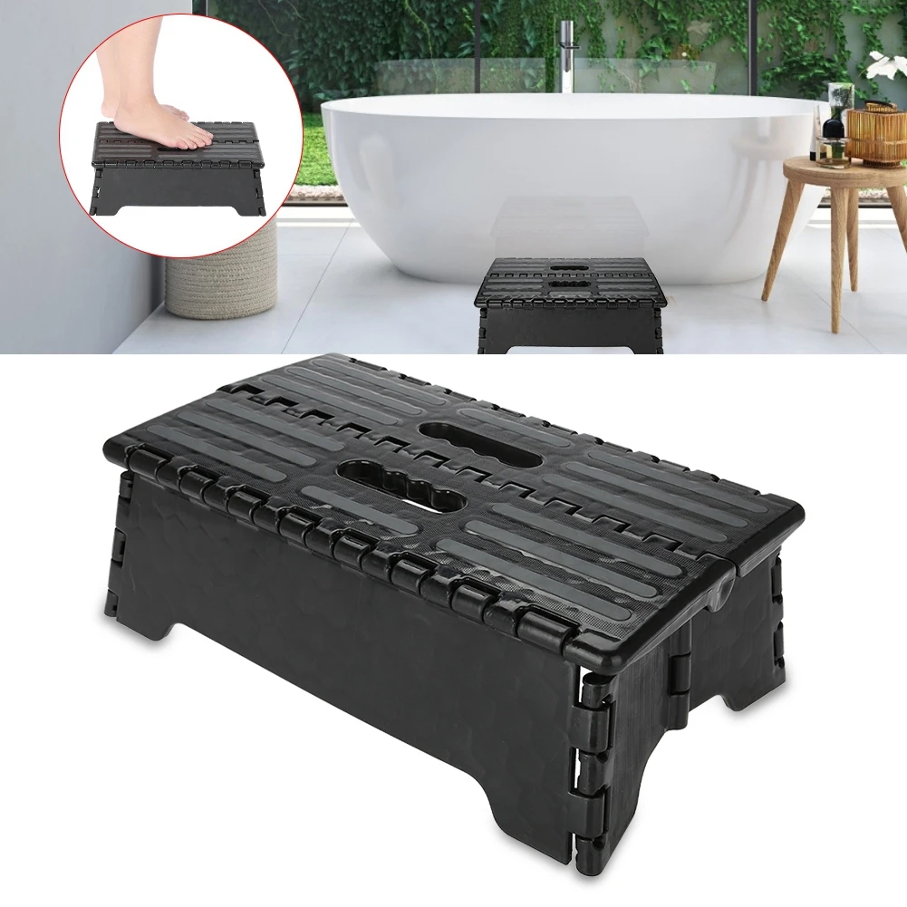 

Portable Plastic Folding Step Stool Black Step Ladder Elderly Pregnant Kids For Kitchen Bathroom Toilet Caravan