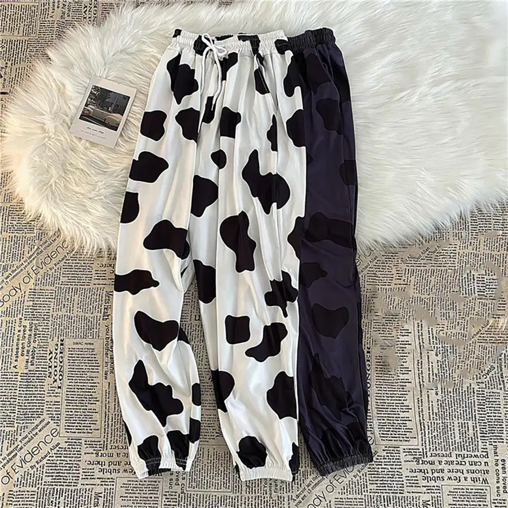 Брюки-карго женские широкие с принтом коровы в стиле Харадзюку Корейском прямые