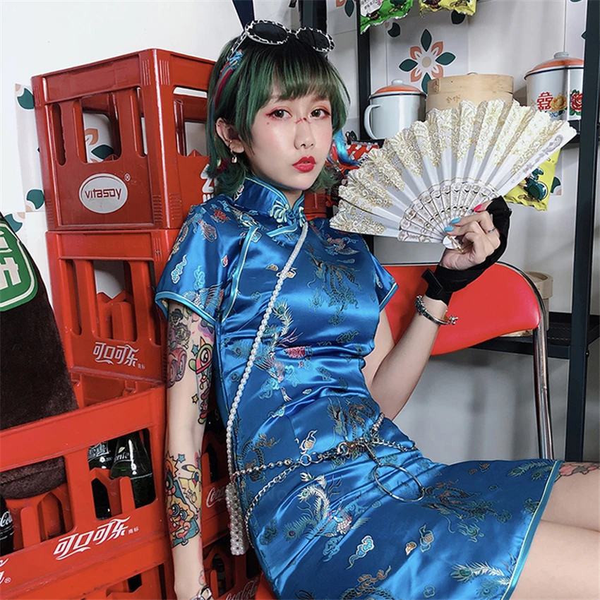 

Qipao Modern Cheongsam Short Sleeve Floral Leisure Patterned Elegant Chinese Traditional Girl Dress Slim Sexy Clothing Tang Suit