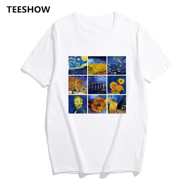 Женская футболка с рисунком Ван Гога Повседневная в клетку коротким рукавом