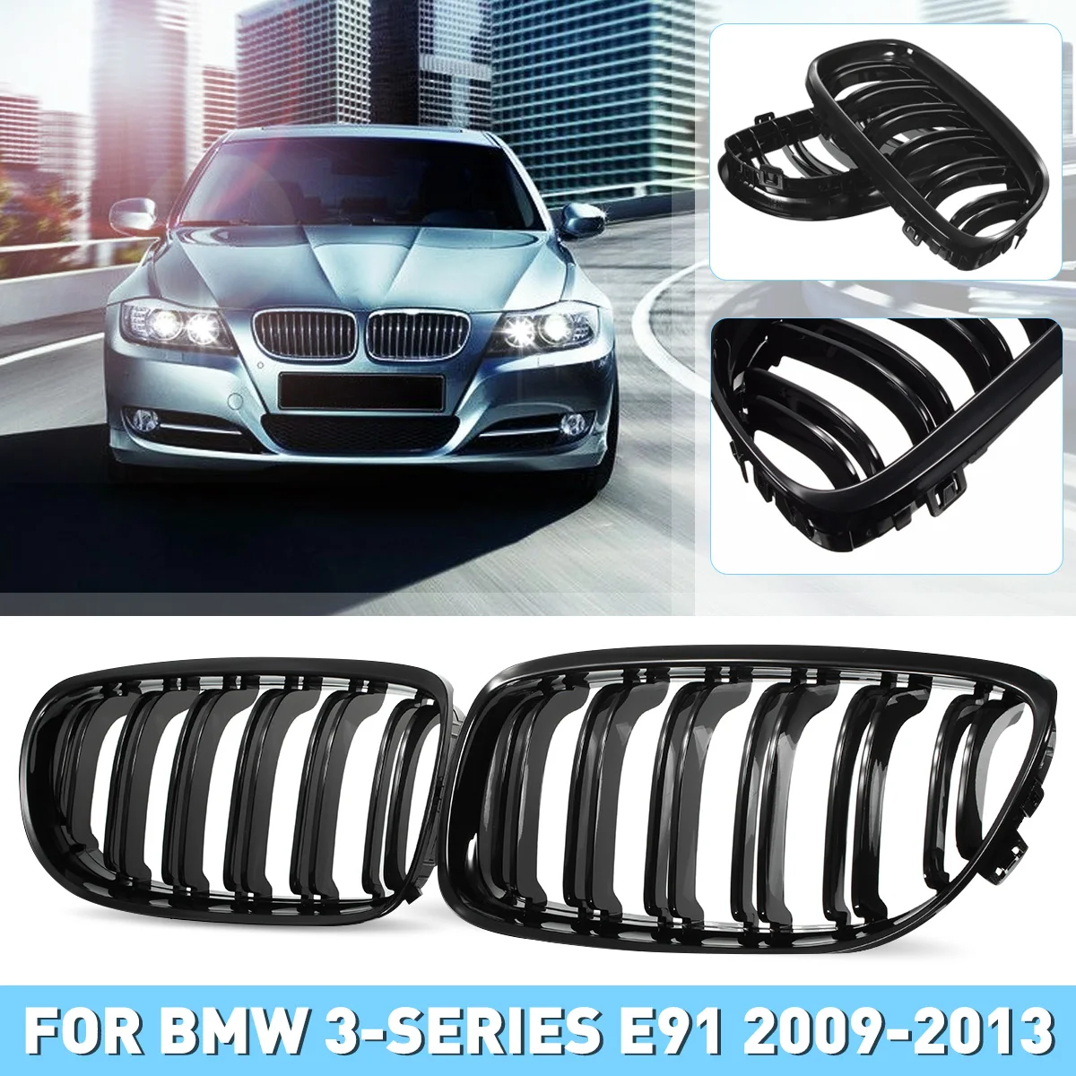 Пара черный глянец почек решетка гриль для BMW 3 Series E90/E91 седан/Wagon 2009 2010 2011 4