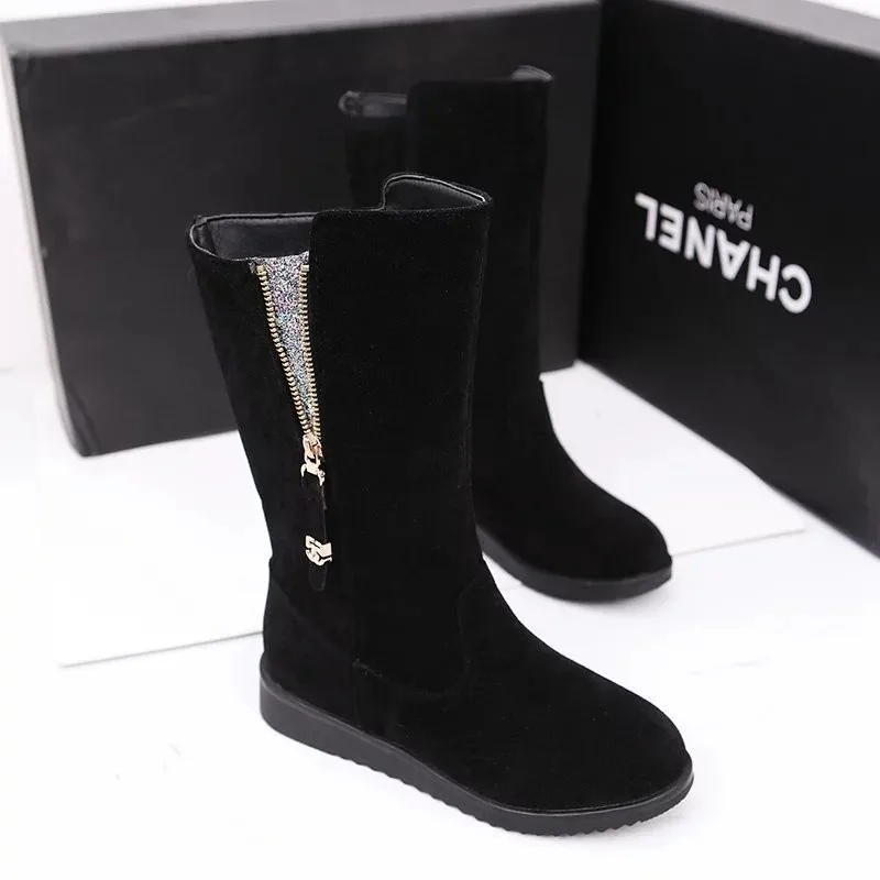 Winter 2021 New Suede-leather Strap Round Toe Side With Boots Ladies English Fashion Full Match Martin Boots Female