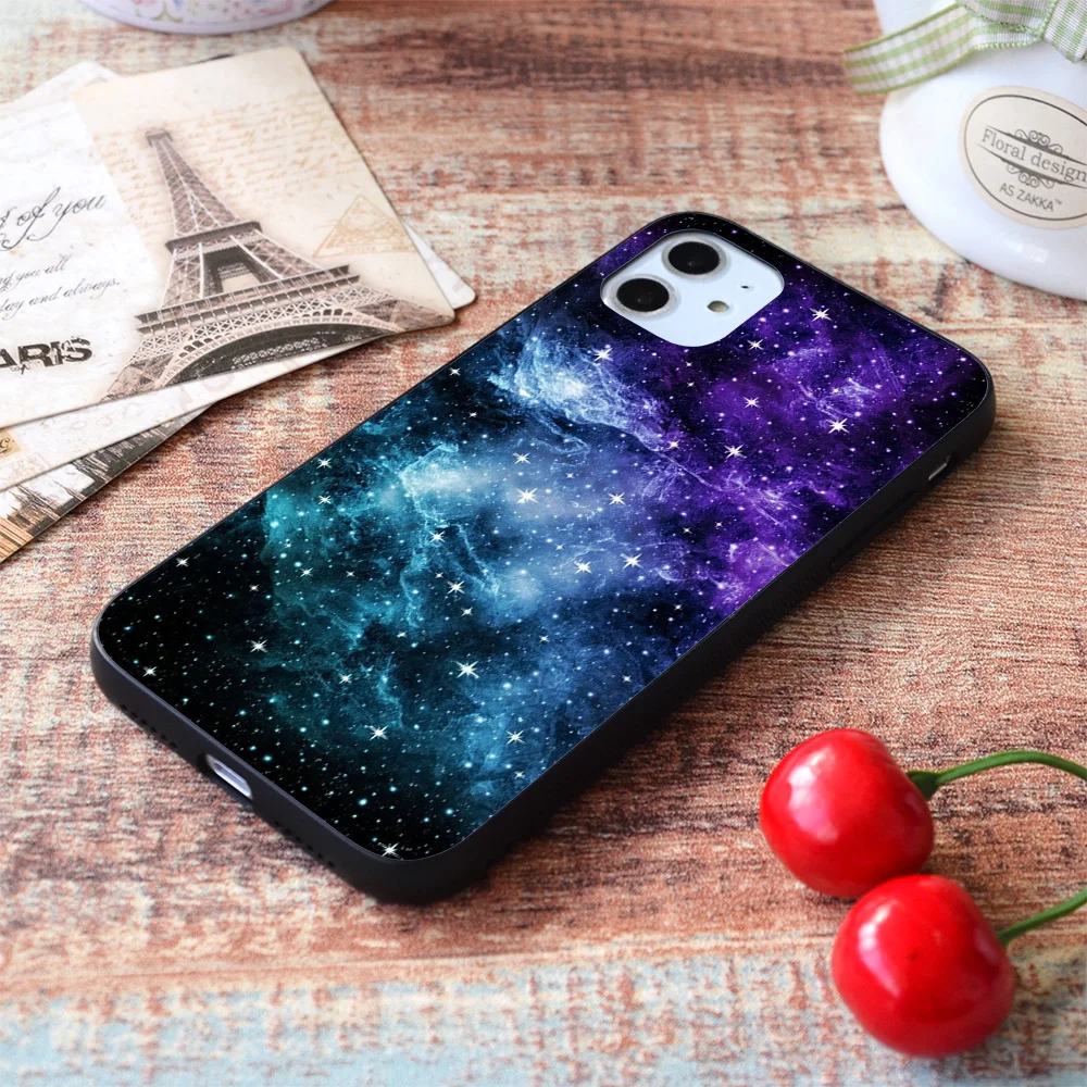 

For iPhone Purple Teal Galaxy Nebula Dream Soft TPU Border Apple iPhone Case