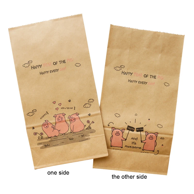 10pcs Kraft Paper Bag for Gifts Cartoon Pig Gift Wedding Candy Birthday Party Favor Cookie Biscuits Packaging | Дом и сад