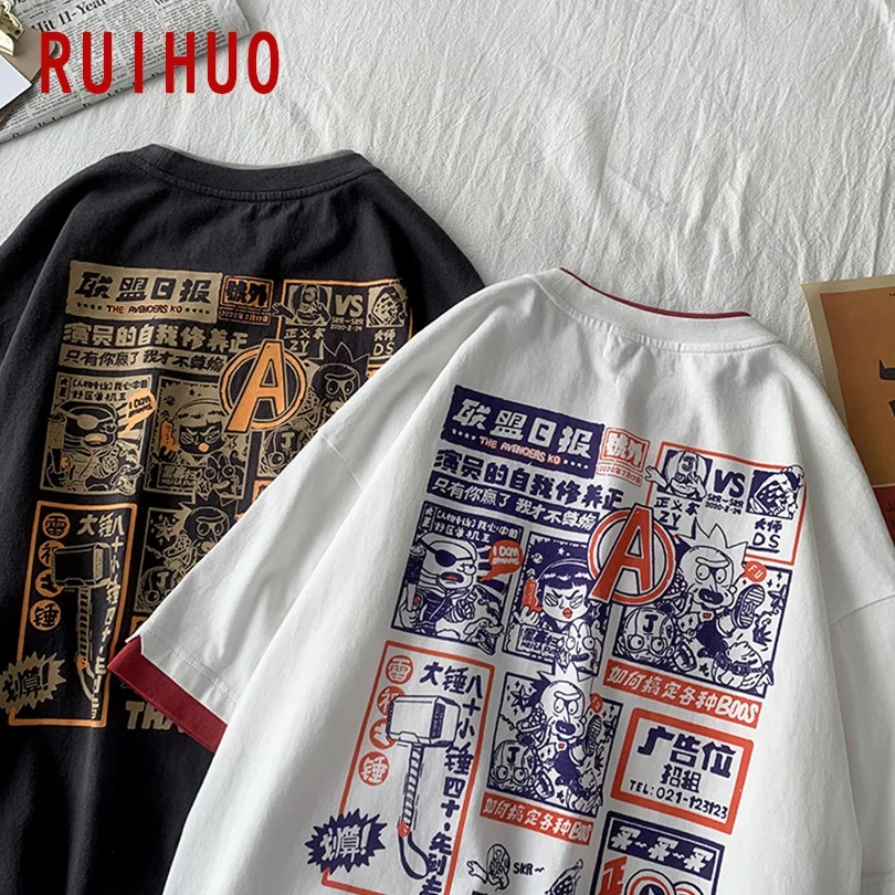 RUIHUO футболка мужская хлопковая в стиле Харадзюку уличная одежда японском