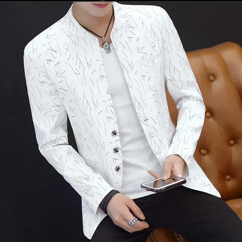 

2021 Men 's casual collar collar blazers youth handsome trend Slim print blazers men fashion jackets