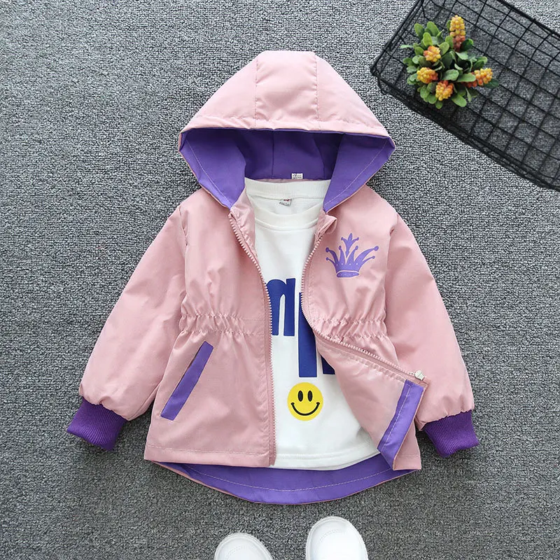 

Kids Girls Autumn Coats Zipper Hooded Outerwear Children Crown Windbreaker Cardigan Jackets