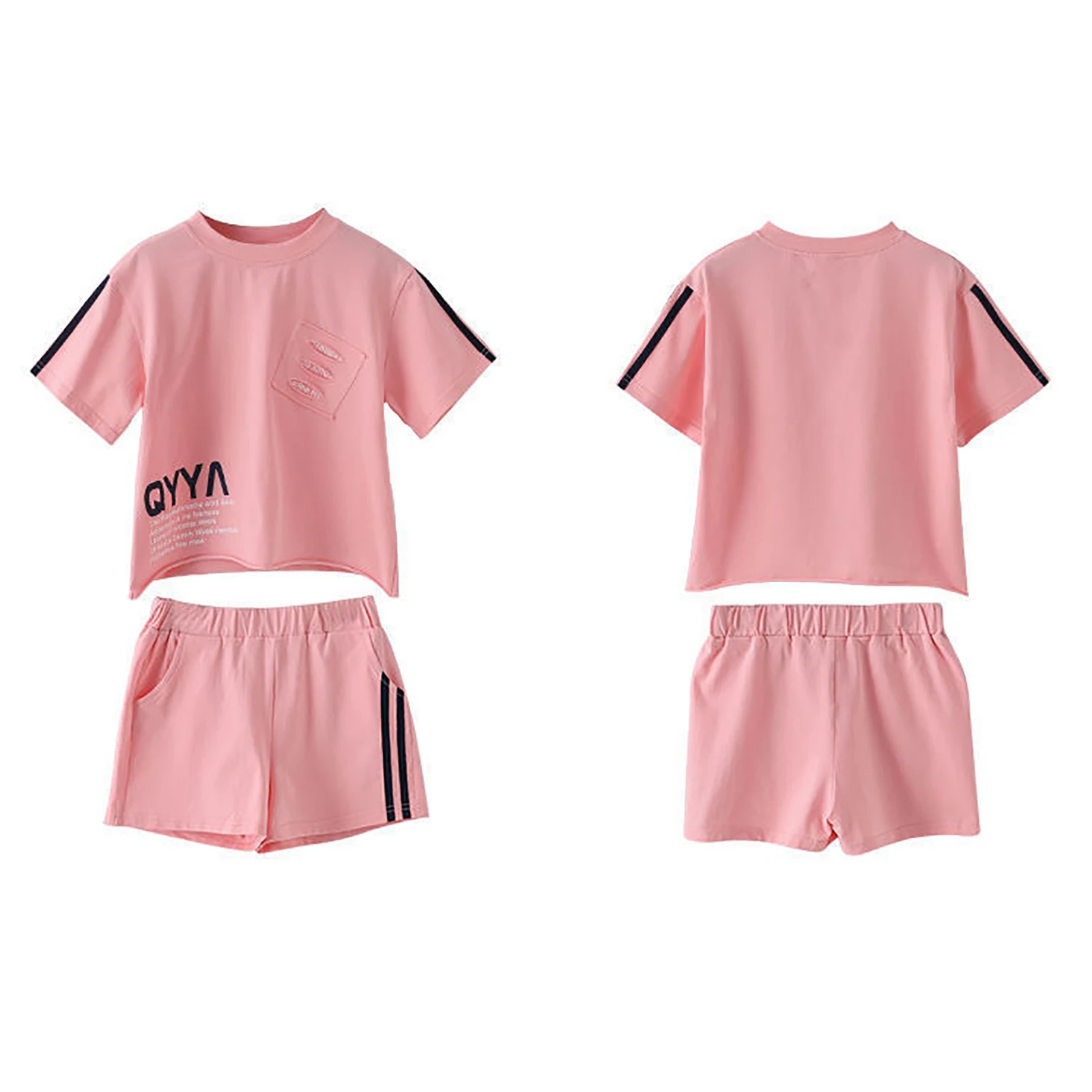 

2Pcs Kids Girls Cotton Breathable Summer Sport Suit Casual Wear Short Sleeve Casual T-shirt and Shorts Set Workout Sportswear