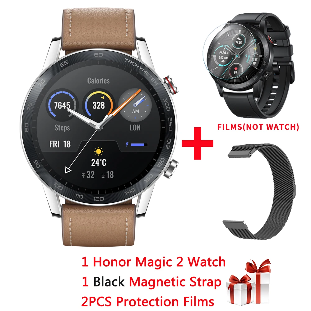 add Black Magnetic Gps+ ГЛОНАСС huawei Honor Magic 2 Смарт-часы 1,3" AMOLED Always-on display 5 АТМ 14 дней Срок службы батареи крови кислородный трекер здоровья - Цвет: add Black Magnetic