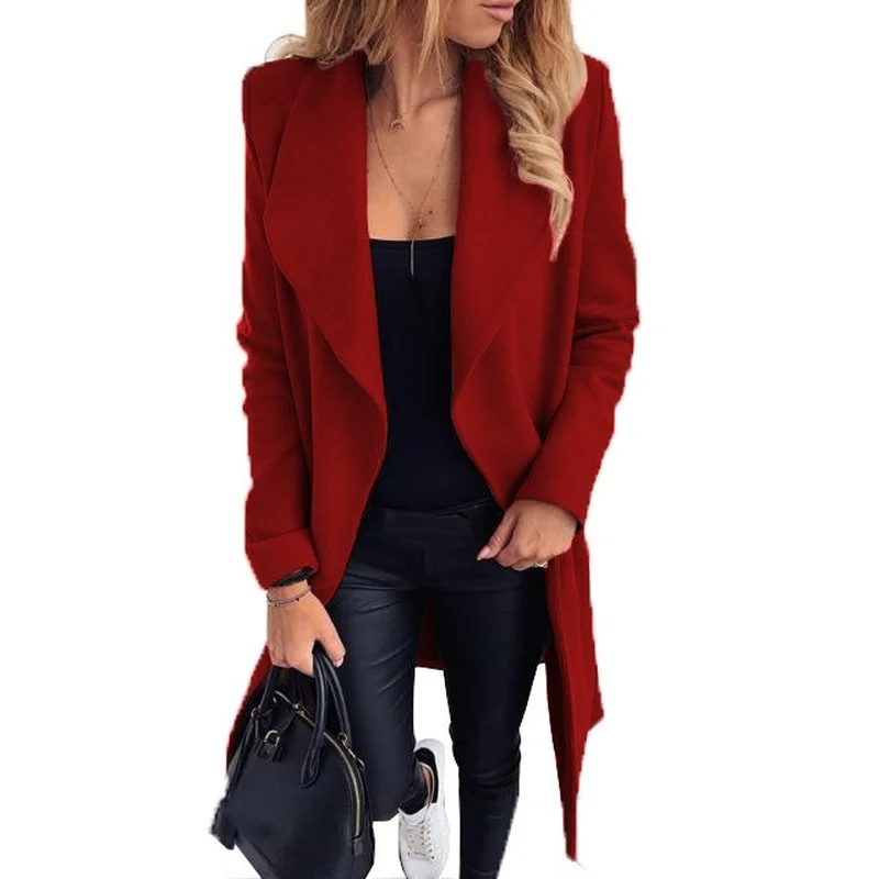 

2021 Autumn Winter Solid Long Sleeve Pockets Shirt Jackets Woolen Coats with Belt Women's Turn Down Collar Outerwear Khaki Black