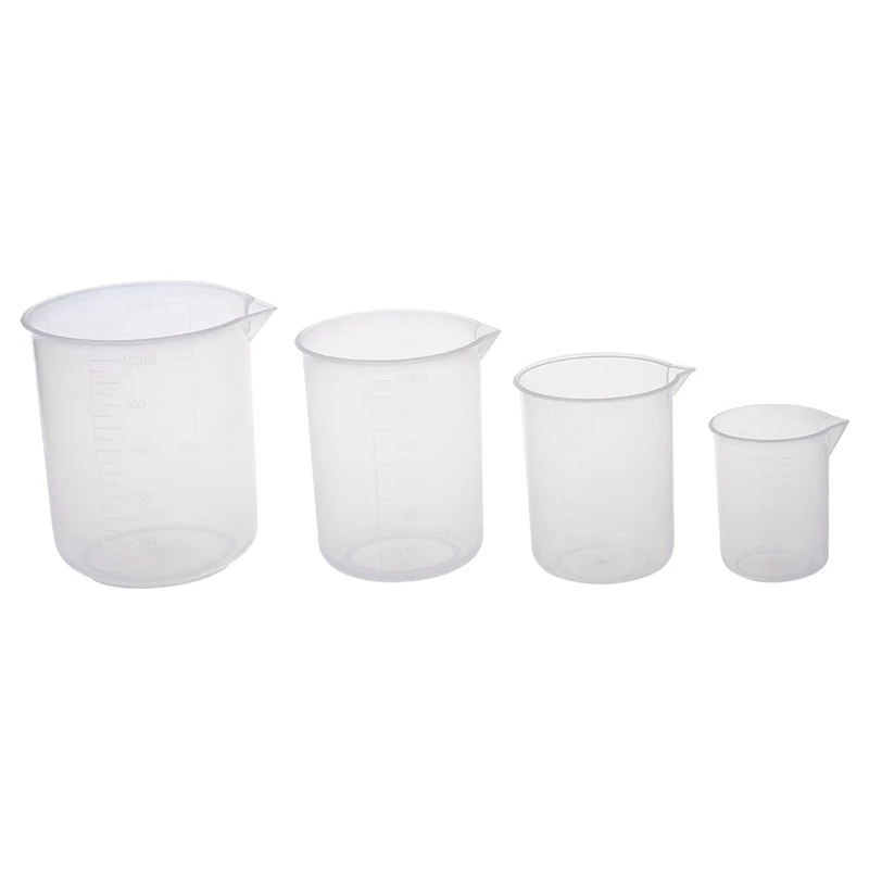 

50 150 250 500 мл лабораторная прозрачная пластиковая мерная чашка 4 шт. Мерный стакан для инструментов