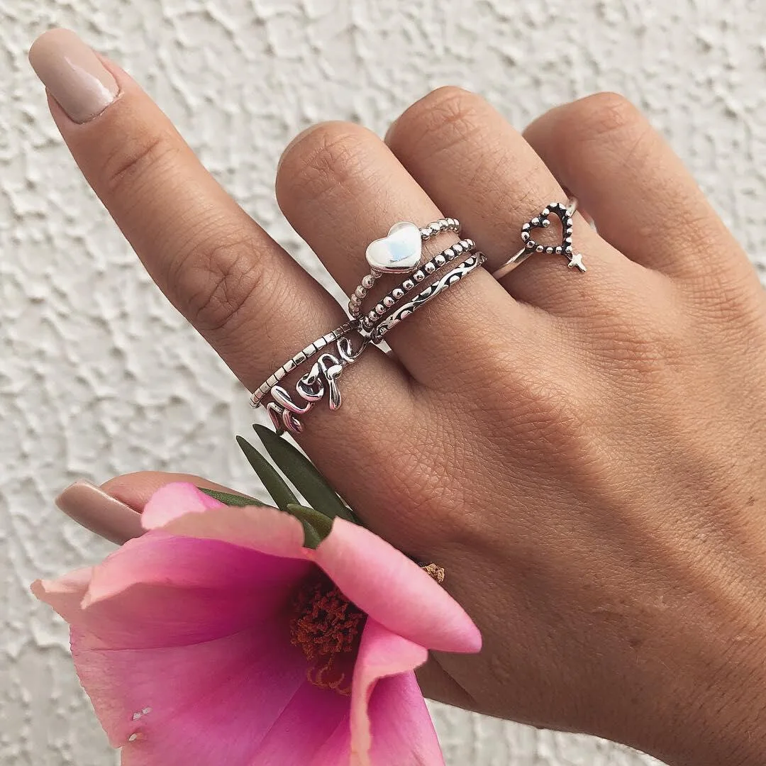 

Classic Trendy Antique Silver Color Heart Cross Rings For Women 6pcs/set Vintage Geometric Joint Knuckle Charm Rings Set Jewelry
