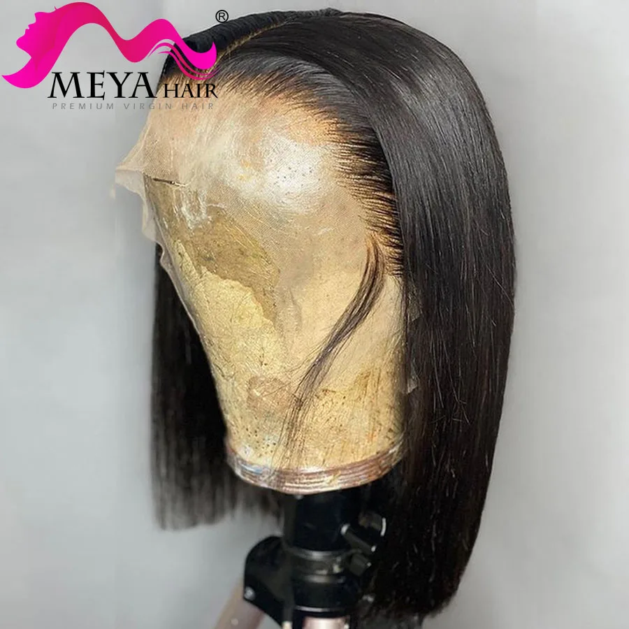 Meya 150 Density Straight Bob Wig Remy 13x4 Lace Front Human Hair Wigs Pre plucked Short Straight Lace Frontal Wigs Black Women