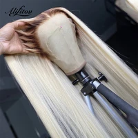 alifitov ombre blonde human hair wig lavender purple straight lace front wig with baby hair transparent lace wigs for women