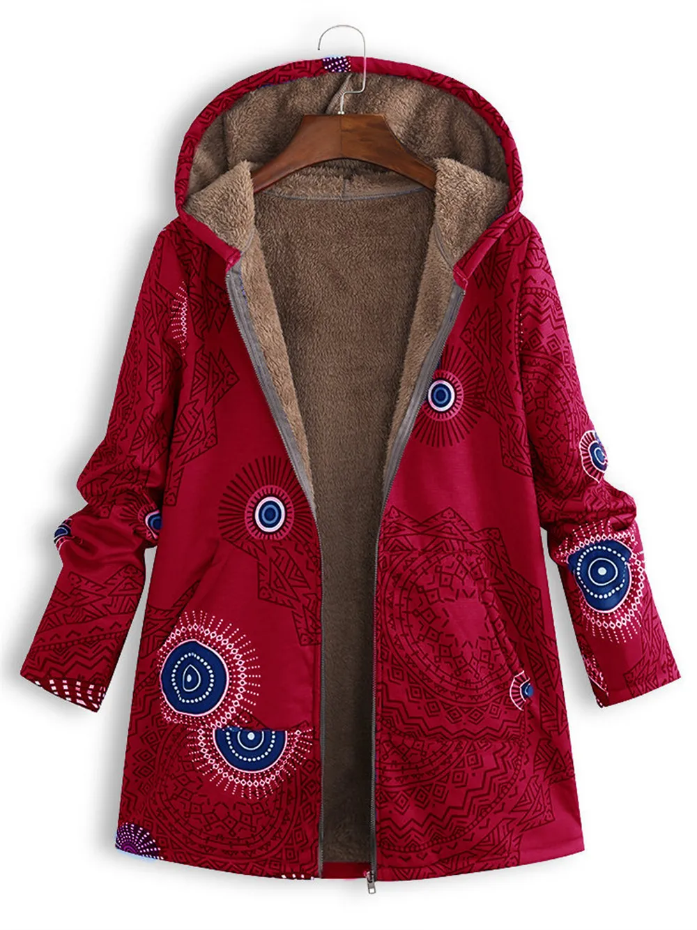 

M.Y.FANTASY 2021Women Winter Coat Casual Floral Print Hooded Zipper Cotton Womens Coat Vintage Pocket Zipper Loose Plus Size Fe