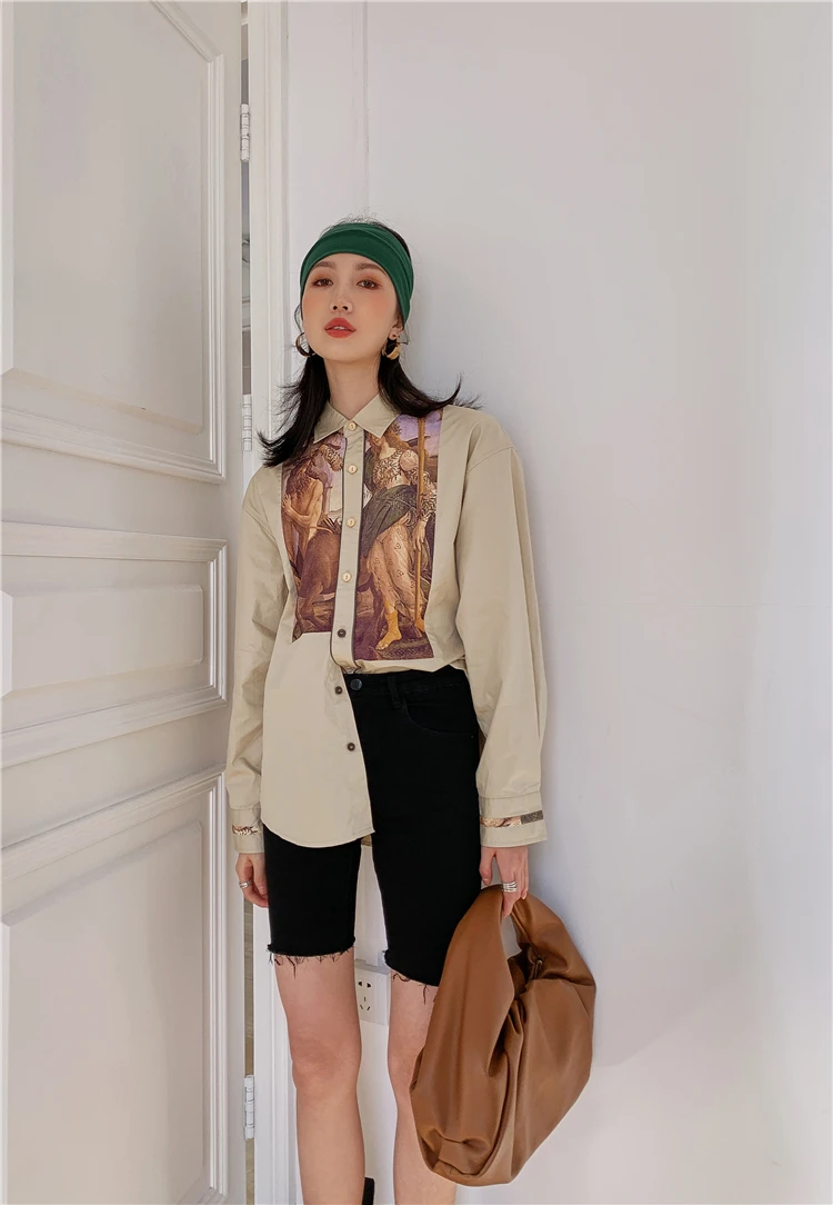 

CHEERART Spring 2021 Renaissance Print Long Sleeve Button Up Shirt Women Tops And Blouses Loose Shirt Designer Aesthetic Clothes