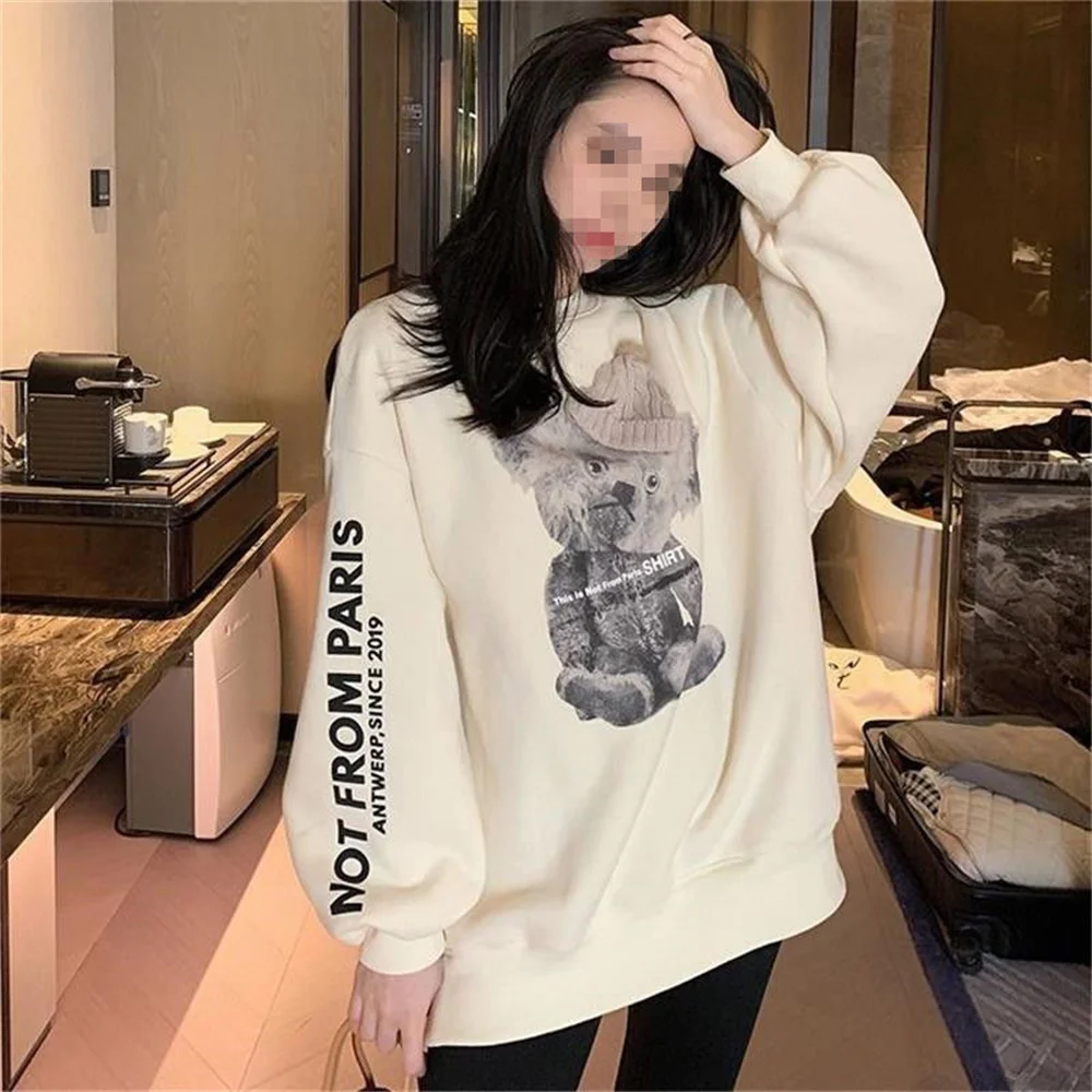 

Autumn Loose New Girl Loose Oversized Casual New Cute Special Bear Animal Printed New Kawaii Girls Japanese Loose Spring Tops