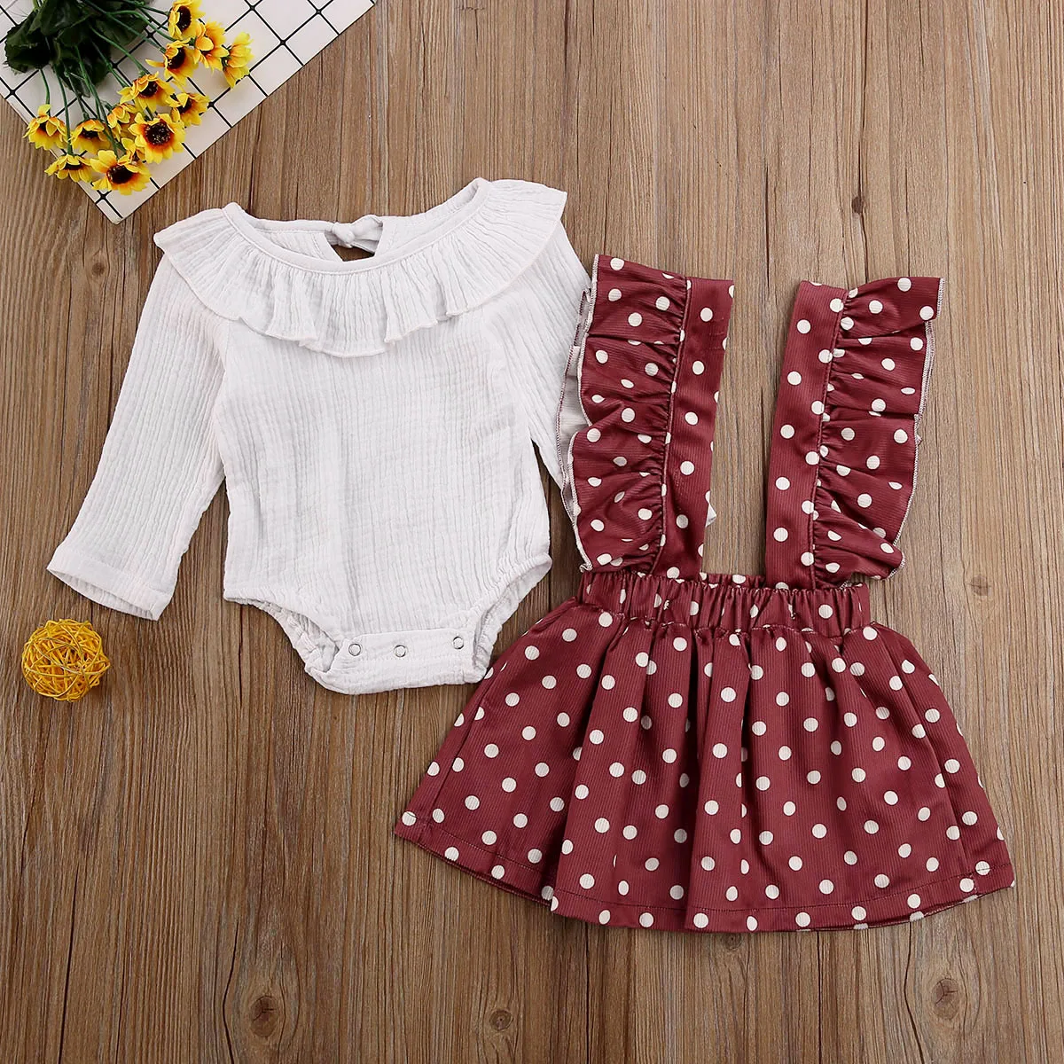 

Kids Baby Girls 0-24M Newborn Clothes Tops+Strap Skirts Autumn Outfits 3Pcs Set
