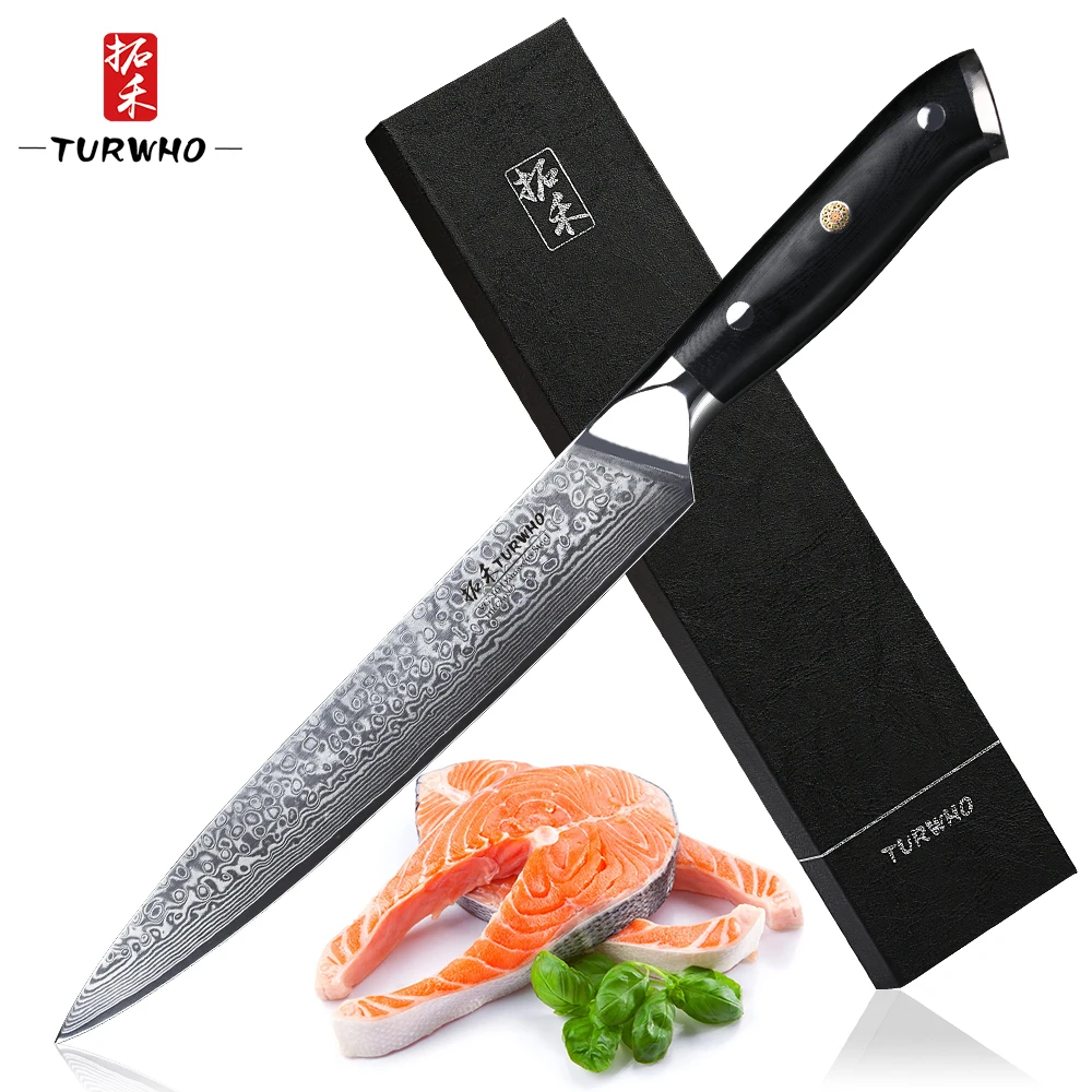 2019 TURWHO 8'' Slicing Knife Damascus Kitchen Knives 67 layers VG10 Steel Knife Meat Fish Salmon  G10 Handle