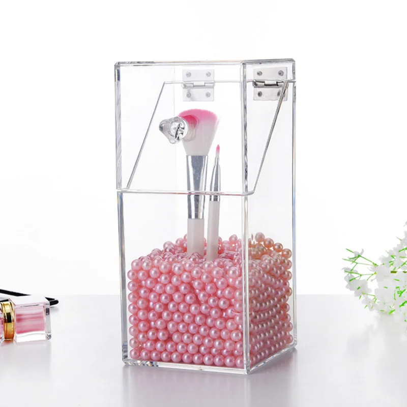 Прозрачная акриловая коробка для хранения кистей макияжа с крышкой пластиковый