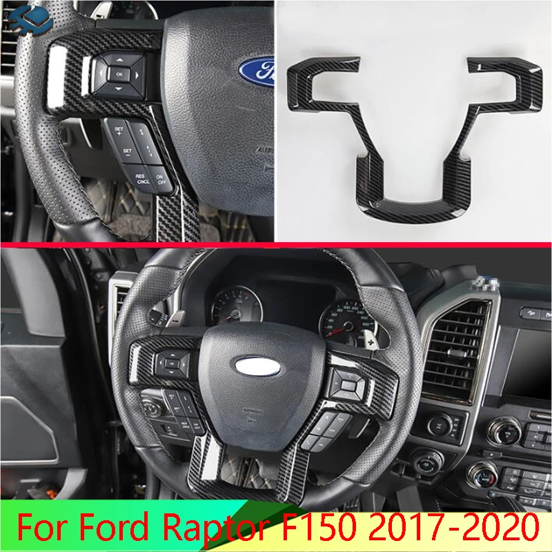 

For Ford Raptor F150 2017-2020 Carbon Fiber Style Steering Wheel Panel Cover Bezel Trim Insert Badge Molding Garnish