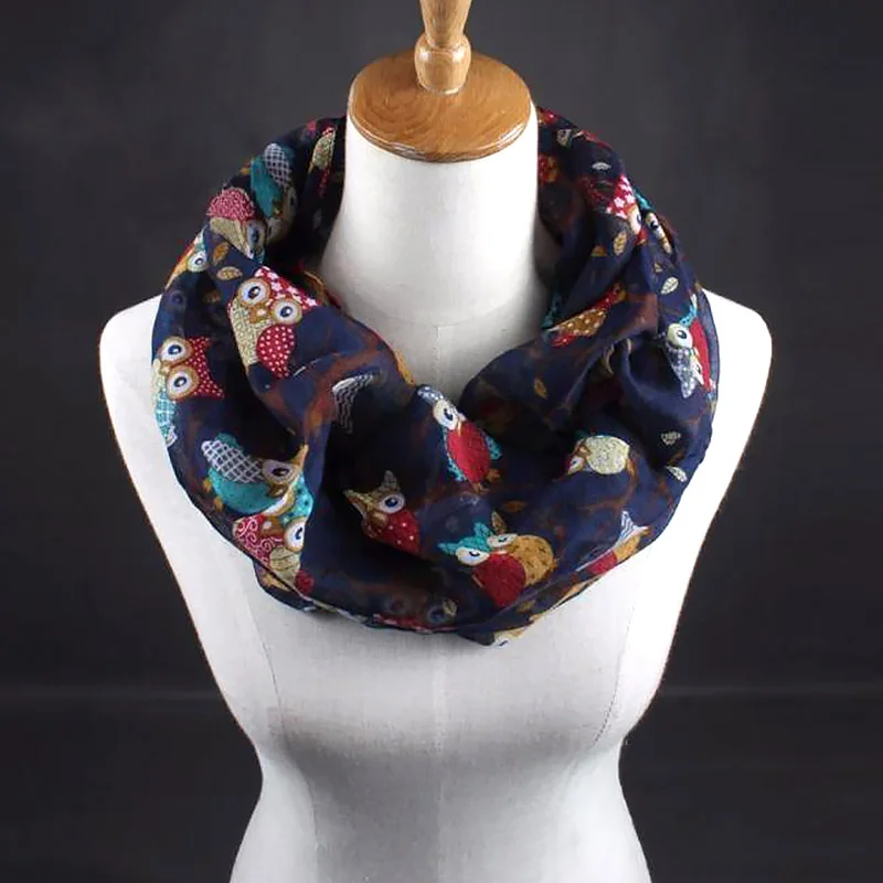 Шарф-снуд Женский с принтом совы осенний теплый круглым вырезом шарфом |