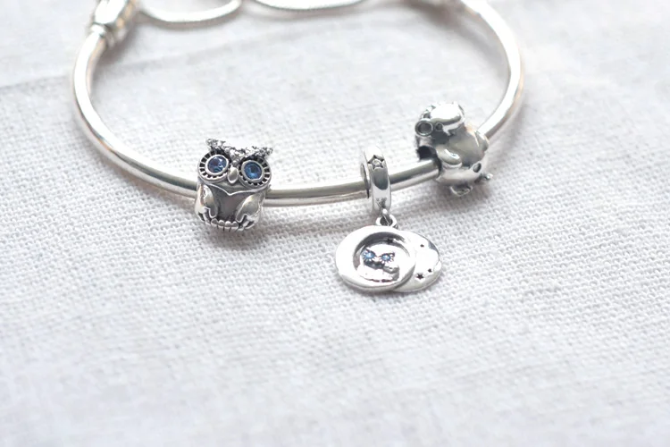

Trendy 925 Sterling Silver Always by Your Side Owl Dangle Charm Beads fit Original Pandora Bracelets Women DIY Jewelry