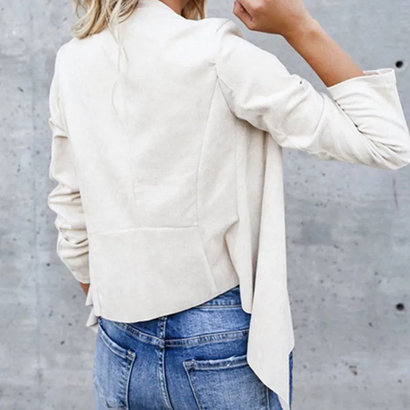 OL Lady Long-sleeved Irregular Cardigan Jacket Waterfall Fashion Spring Autumn Temperament Ladies Suede Loose Casual Jacket 2XL